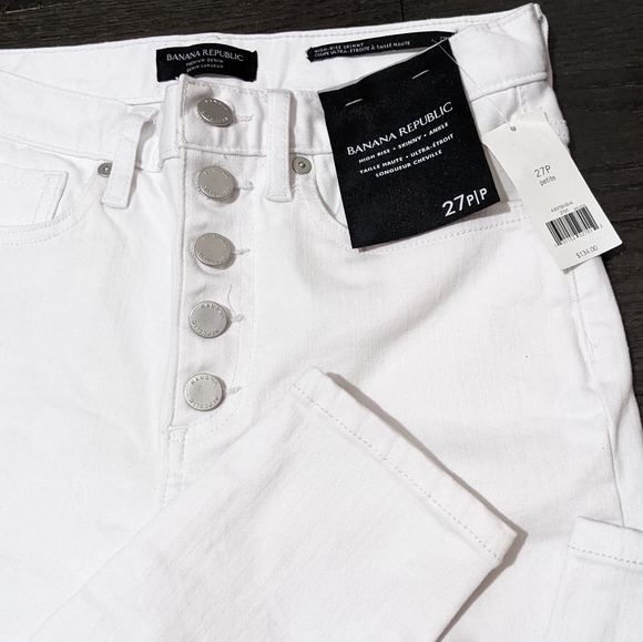 New With Tags Banana Republic White High -rise Skinny Premium Denim 27 Petite - Picture 2 of 4